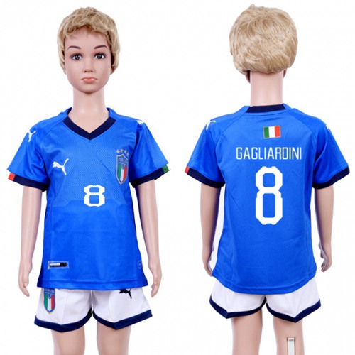 Italy #8 Gagliardini Home Kid Soccer Country Jersey - Click Image to Close